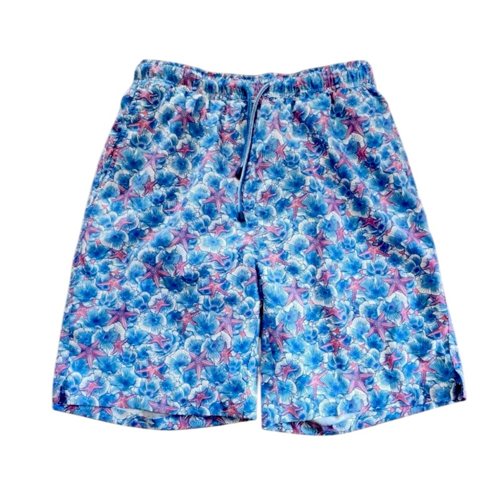 Peter Millar Seaside Baja Flowers Starfish Pattern Swim Trunk 8” Size S EUC